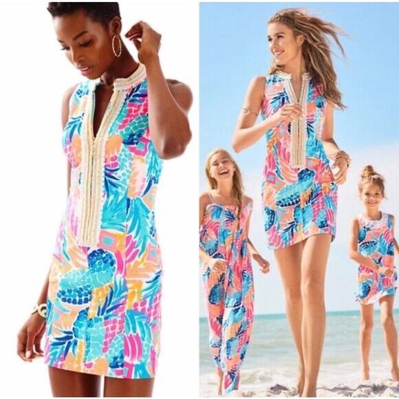 NEW NWT Lilly Pulitzer Alexa Goombay Smashed Fringe Pineapple Shift Dress size 0 - Picture 1 of 8
